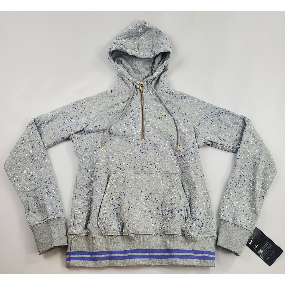 Nike Youth Dri-FIT Hoodie Sweatshirt Grey Gold Splatter Zip M 8-10